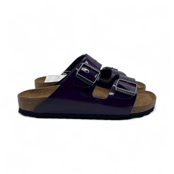Birkenstock Arizona Gizeh Plum Purple Patent Sandals Slides Thongs BF Flip Flops - Picture 1 of 6